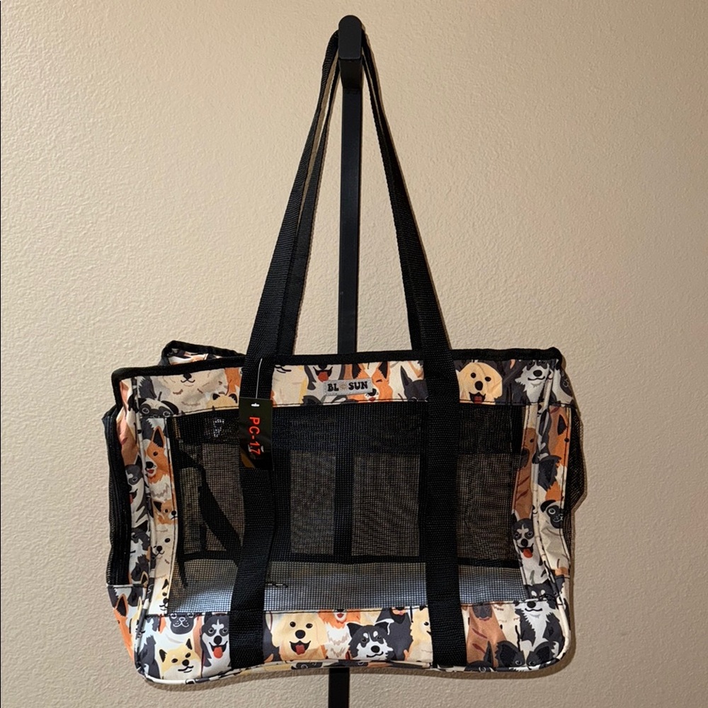 NWT BL Sun Small Pet Cat Dog Carrier Tote Bag Durable Canvas Mesh Dog Print
